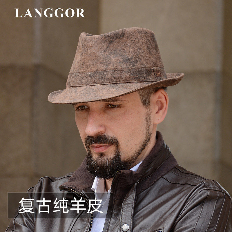 Langge global - такой же высококачественный цилиндр из овчины, кожаная шляпа, британская ретро-джазовая шляпа, шляпа джентльмена с большой головой