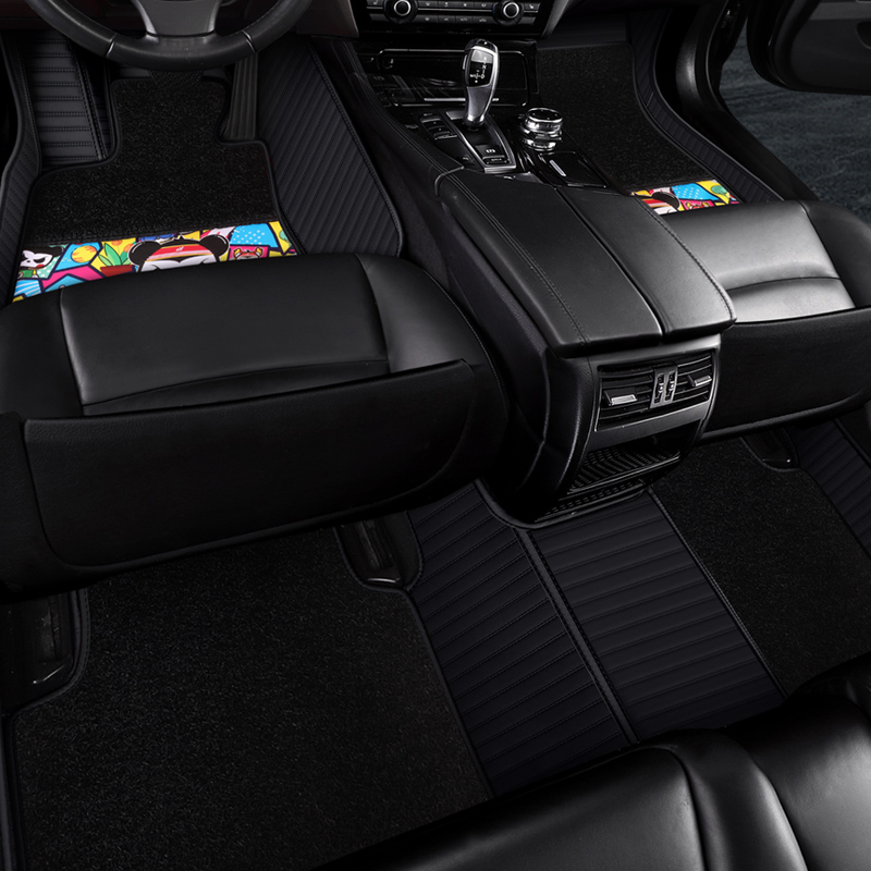 Car foot pads fully surrounded floor mat tide brand cartoon cute car special custom silk circle carpet double layer foot pads