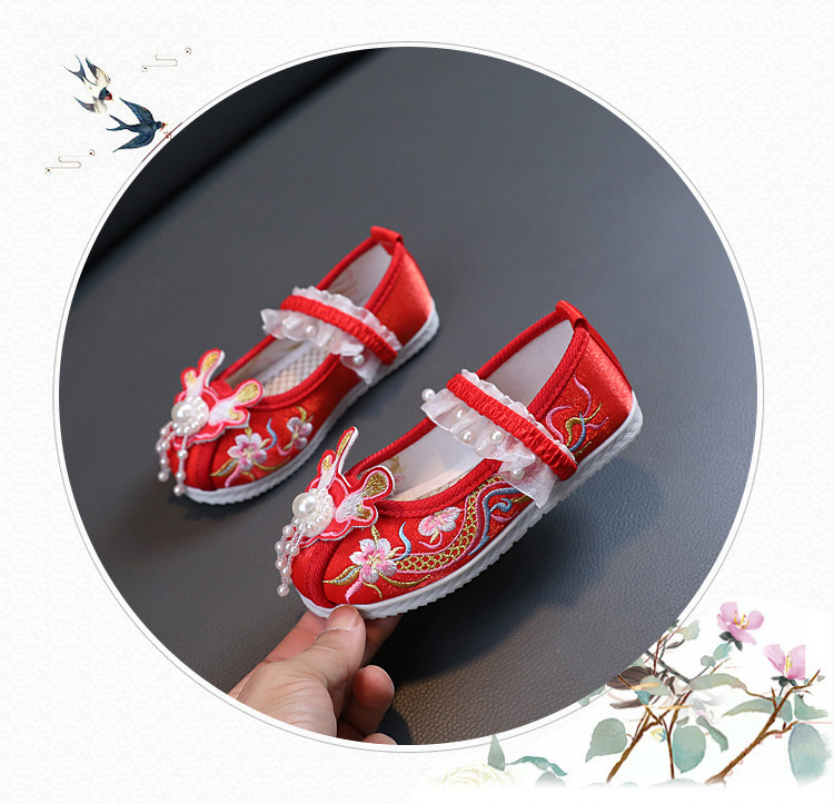春秋女童绣花鞋古风儿童汉服鞋古装老北京手工布鞋中国风马面裙鞋 — 38