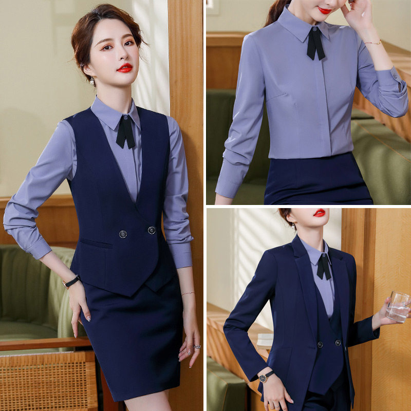 Professional Dress Mac Suit Woman Temperament Jewelry Beautician work clothes Autumn flight attendant Uniformed Hotel Front Three Sets-Taobao