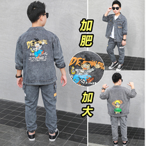 Fat boy clothing boy Gats up CUHK Tong Loose Cowboy Suit Korean version 12 Autumn loaded with big code 15 Two sets