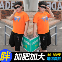Fat boy suit plus fattening up short sleeves Loose Fat Kids Summer CUHK Scouts Sport Casual Two Sets
