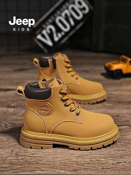 Jeep Children's Martin Boots Hiking Boys' Yellow Boots 2026 New Outdoor Non-Slip Leather Boots Versatile Girls' Boots