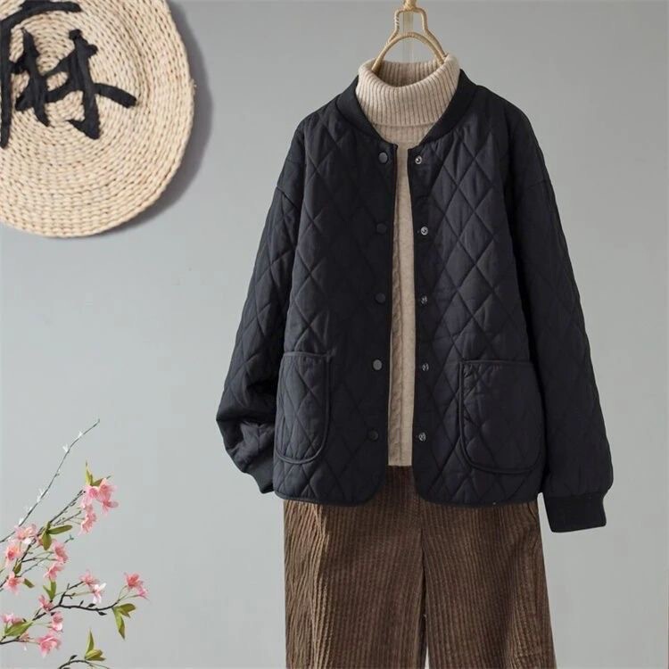 Quilted Thin Jacket for Women, New Spring and Autumn Style, Loose and Fashionable, Quilted Cotton Coat, Versatile and Lightweight Top for Petite Women