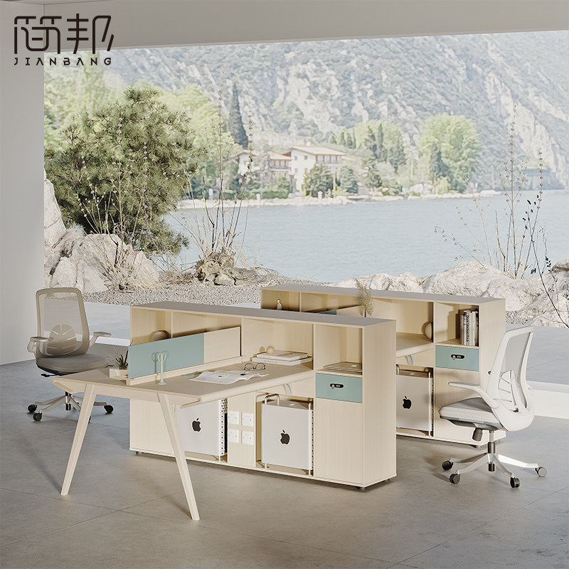 Office and chair combination set simple modern staff staff double four-person L-shaped company staff financial table