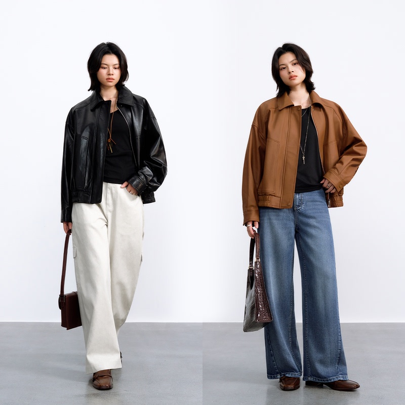 100% Sheepskin Silhouette Design Leather Jacket, Fine Top-Grain Leather, Vintage Flight Jacket, 2 Colors 100% Sheepskin Silhouette Design Leather Jacket, Fine Top-Grain Leather, Vintage Flight Jacket, 2 Colors