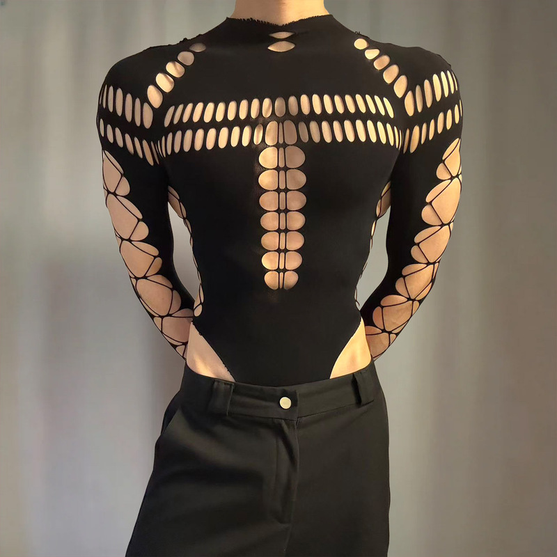 Rabbit Senior Student's Ripped Hollow-Out Muscle-Revealing Spider-Neckline Slim-Fit Long-Sleeve Bodysuit Fitness Tank Top Rabbit Senior Student's Ripped Hollow-Out Muscle-Revealing Spider-Neckline Slim-Fit Long-Sleeve Bodysuit Fitness Tank Top
