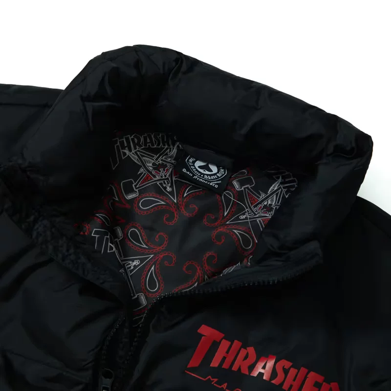 [THRASHER Official] Вязаная куртка-пуховик HomeTown с огненным принтом, теплая хлопковая куртка, куртка