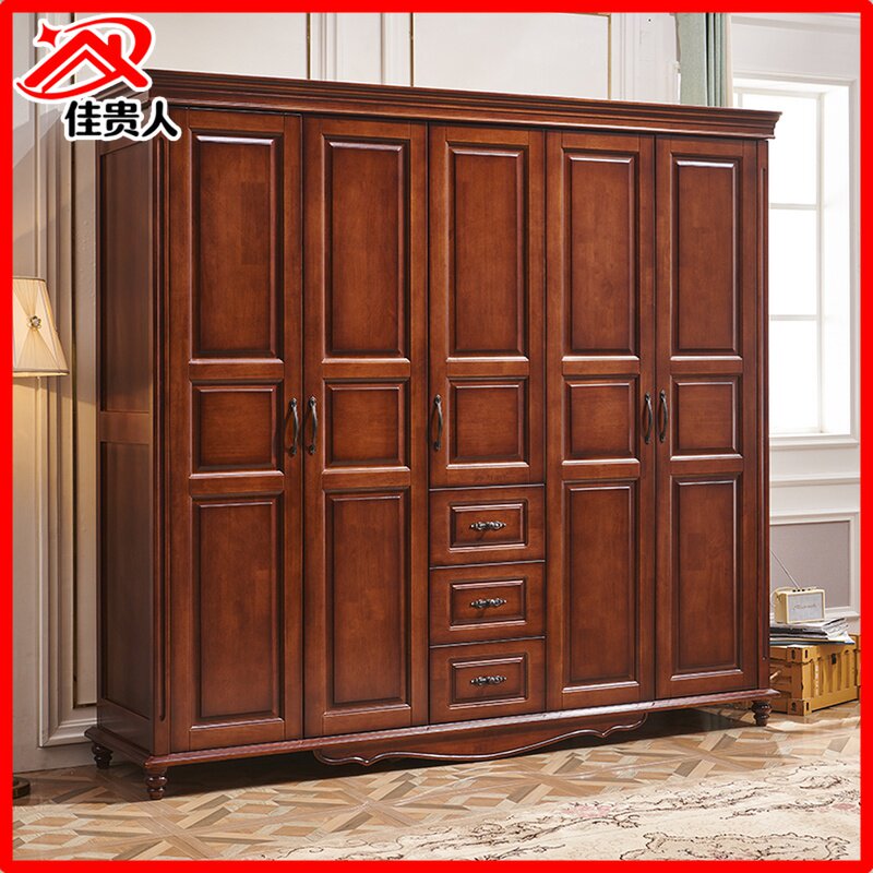 American country light luxury modern simple 2 doors 3 doors 4 doors 5 doors with drawer storage Rubber wood full solid wood large cabinet