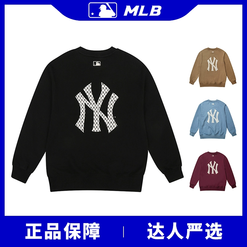 Hàn Quốc MLB áo len lão thị lớn tiêu chuẩn nam và nữ cùng phong cách NY đầy đủ tiêu chuẩn cổ tròn lỏng lẻo mới cặp đôi giản dị áo pull - Thể thao lông cừu / jumper