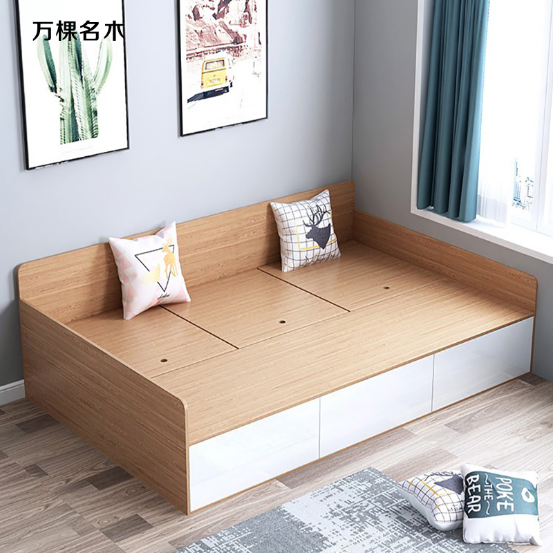 Solid wood children's bed Japanese style no headboard high box drawer platform bed living room study tatami storage sofa bed