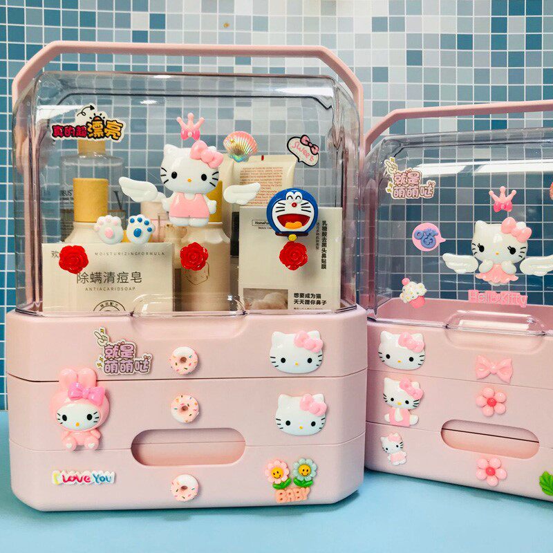Cartoon cute portable cosmetic storage box household desktop dust-proof skin care products lipstick makeup table rack
