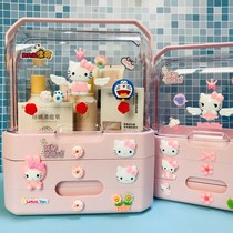 Cartoon Cute Portable Cosmetics Containing Box Home Desktop Dust Protection Skin Care Products Lipstick Dresser Shelf
