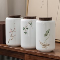 Pure Hand Painted White Porcelain Tea Leaf Jars Home Flower Tea Puer Seal Pot Black Sandalwood Storage Moisture-Proof Jar Ceramic Large Number Jar