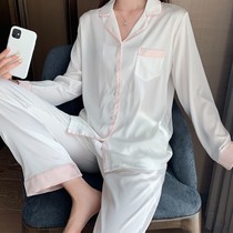 Pyjamas Spring and Autumn Ice Filament Thin Sleeves Wear in Wind Simulation Simple Home Clothes Two Pieces