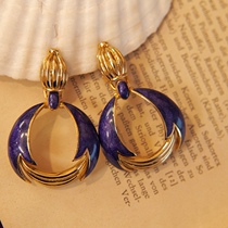 Lombardy vintage French 80s Oren marking style purple gold enamel door knocker sweep shoulder ear clip