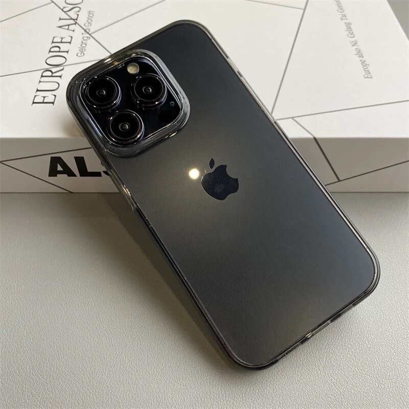 High-End Black and Gray 17 Suitable for iPhone 16 Promax Apple 15 Phone Case Mini Square Edge Xr Soft Case 14 Simple 13 Transparent 12 Personalized