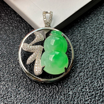 Colorful Yunnan Burma A goods natural jade belt certificate 18k gold inlaid full-color gourd