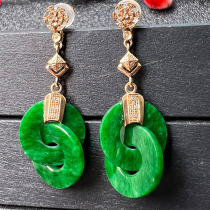Colorful Yunnan and Burma A goods natural jadeite with certificate 18k gold inlaid spicy green jadeite earrings