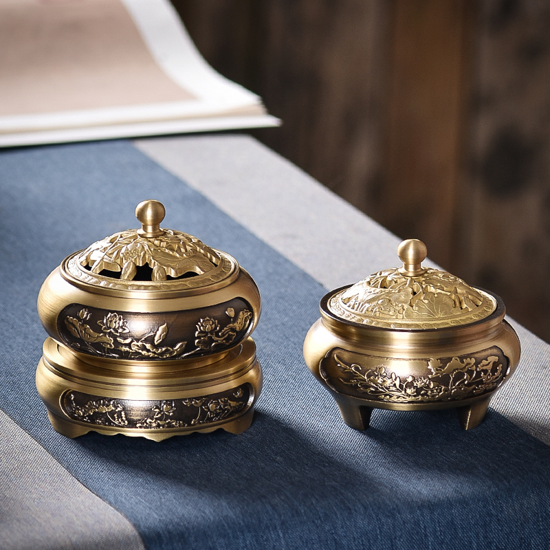 Pure Bronze Incense Stove Lavender Home Indoor Chinese for Buddhist meditation Incense Creativity Ring Incense Base Sandalwood Incense Stove