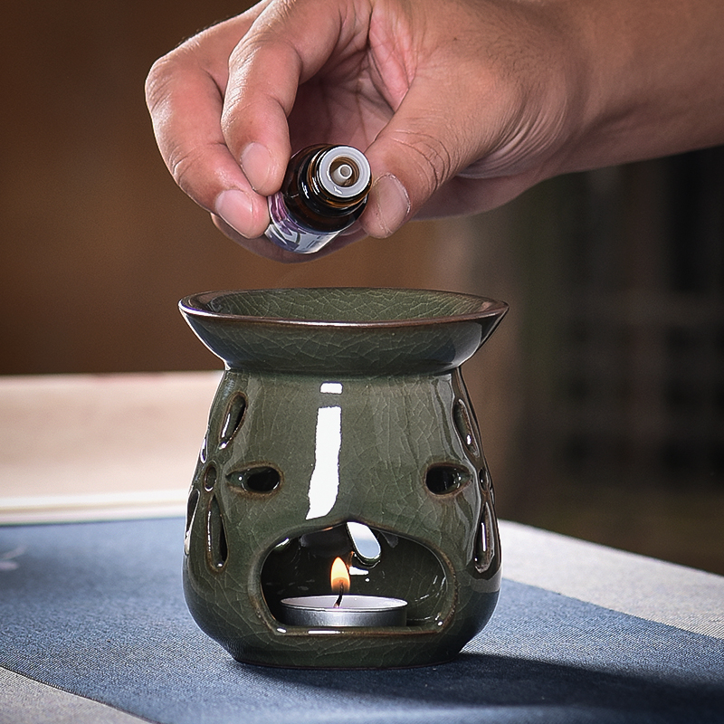 Incense Light Candle Heating Essential Oil Stove Home Indoor Bedroom Creative Hand Ceramic Iron Tire Ice Cracked Lavender Add