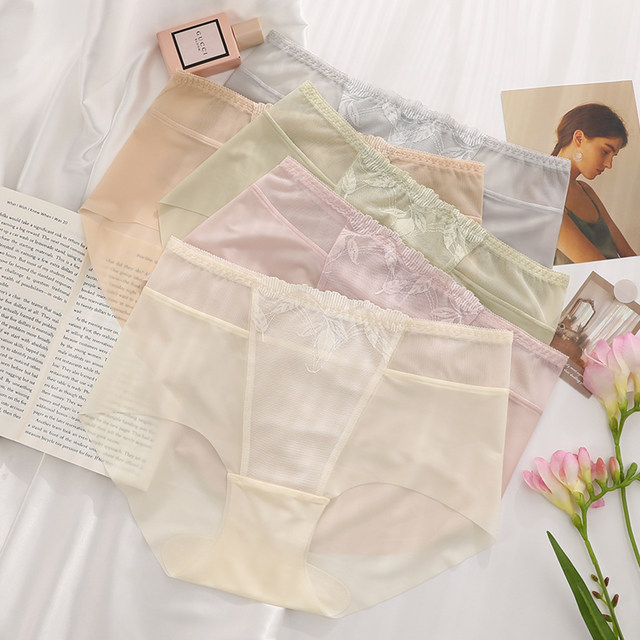 Jieyunduo underwear lace sexy mid-waist ທ້ອງຄວບຄຸມຄວາມປາຖະຫນາອັນບໍລິສຸດຂອງແມ່ຍິງ seamless ice silk breathable summer ຝ້າຍບໍລິສຸດ crotch ບາງສ່ວນ