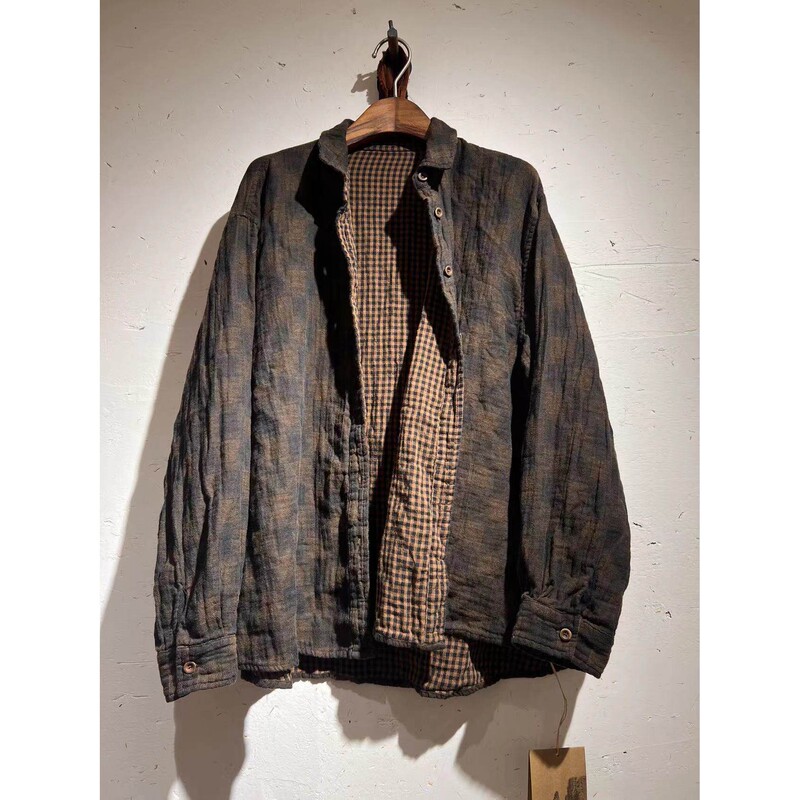 Yilu Zaolai 39427 Small Lapel Double-Sided Plaid Shirt