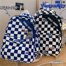 Net red schoolbag female junior high school students large capacity high color value Klein blue plaid backpack ins tide cool niche