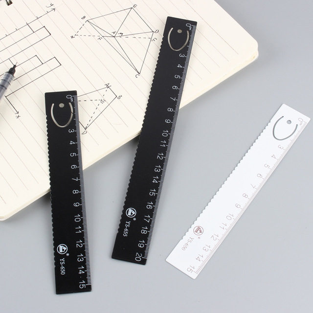 亚马逊新款带书签黑白金属不锈钢直尺格尺学生测量工具15/18/20CM-阿里巴巴
