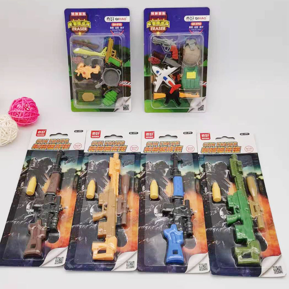 Erasers Creative Cartoon Cute Super Cute Internet Red Styling Students Special Stationery Learning Supplies Peace Elite Detachable Military Eat Chicken Armaments Aircraft Tank Suit Children Toys