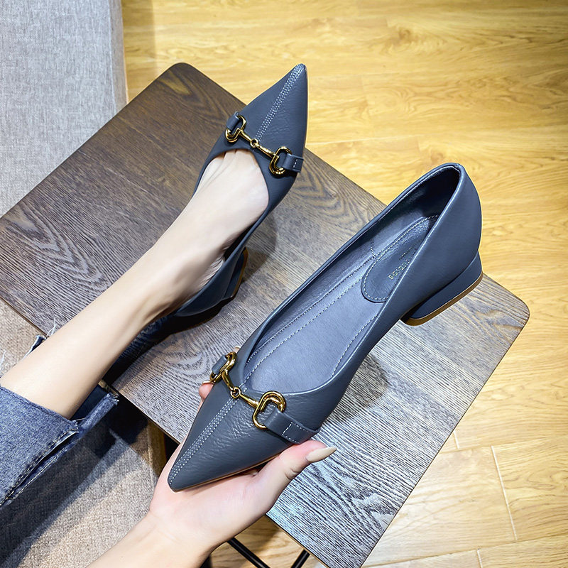 Single shoe woman coarse heel 2022 Spring and autumn new French style pointed soft leather professional working shoes with Inlan wind women's shoes