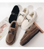 Hairy shoes women wear in autumn and winter 2021 new explosive one pedal thick bottom increased Pine cake shoes with cashmere Bean shoes