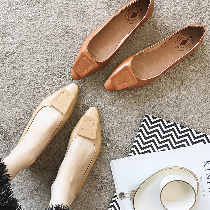 Coarse heel Single shoes 2022 Spring autumn new fashion genuine leather one foot Inron small leather shoes 100 hitch flat-bottomed women's shoes