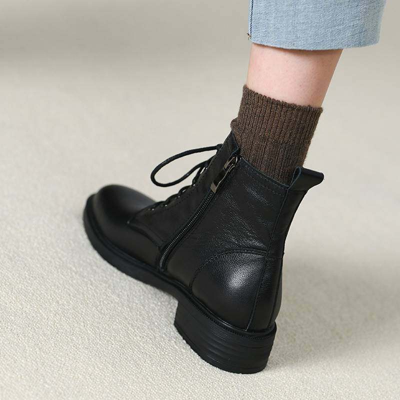 Martin Boots Yingren Wind 2021 Years Winter New Genuine Leather Coarse Heel Lace Spring Autumn Single Boots Children 100 lap burst short boots