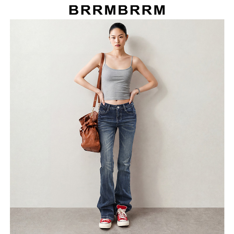 Brrm｜Millennium Bella｜Dark Blue Low-Waist Flared Jeans for Women 2026 New Style Hot Girl Slim Fit Flared Pants