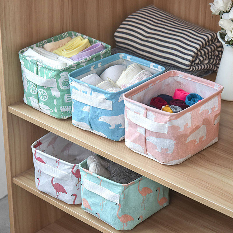 Dormitory desktop storage box books snacks toys storage basket fabric foldable underwear socks cosmetic storage box