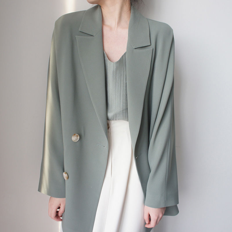 Trendy and Unique Green Suit Set for Women, New Spring/Autumn Collection, High-End, Age-Reducing, Eye-Catching Blazer for Autumn