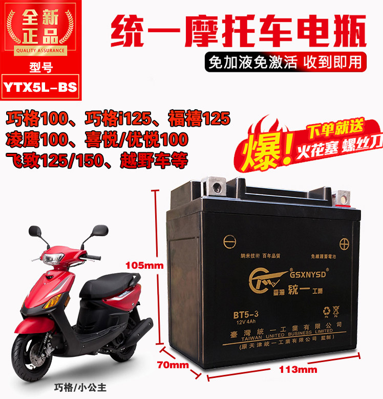 YUASA Battery Yamaha Xinfu Chocolate i Hawk 125 Pedal Motorcycle Cell YTX5L-BS