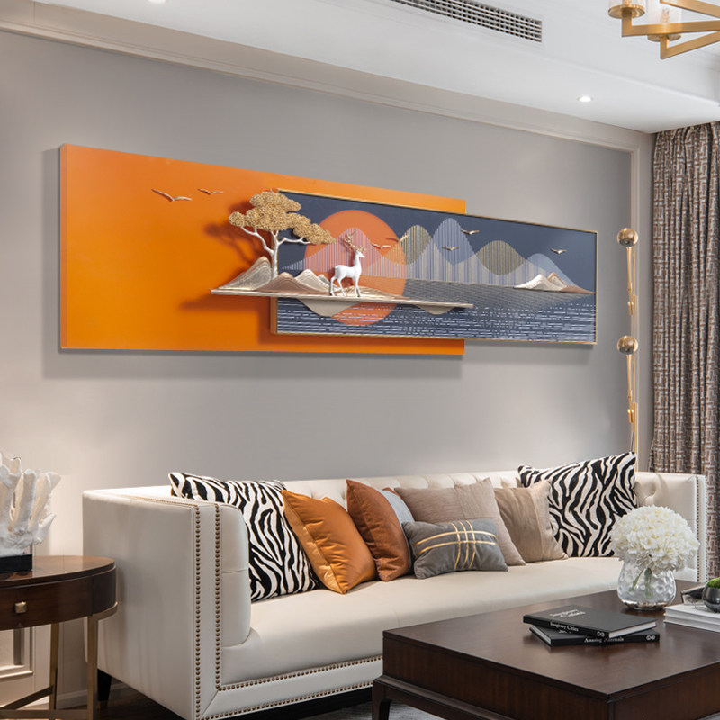 Modern minimalist light luxury living room decoration painting sofa background wall painting abstract wall mural Nordic high-grade orange