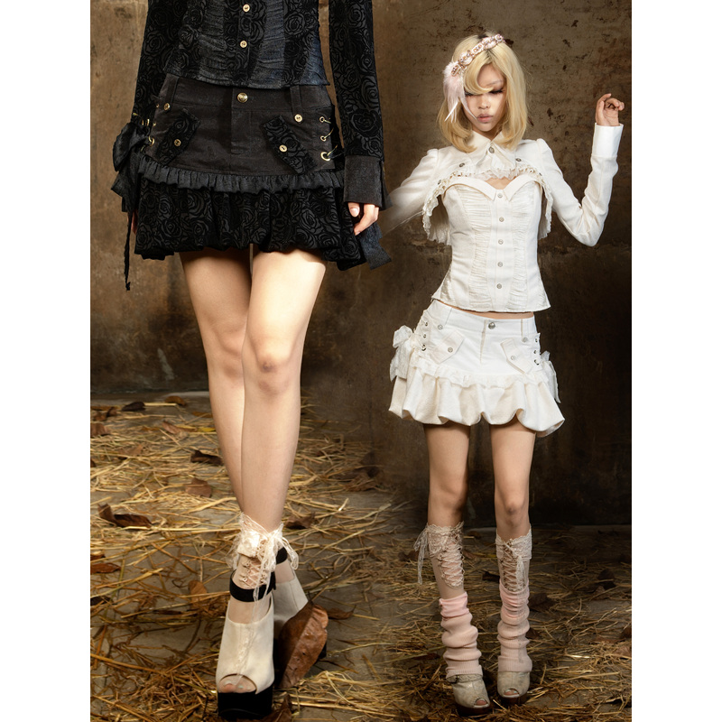 Ariadnaw Original Design Patchwork Slim Low-Waist Floral Bud Skirt Y2K Style Half Skirt