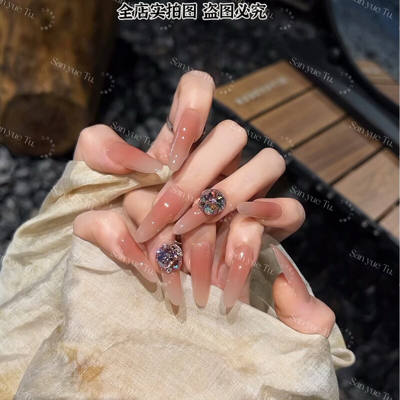 Milk Mist Rose-520 Confession Season Valentine's Day Nail Art Wearable Nails with Sparkle - Using Swarovski Elements