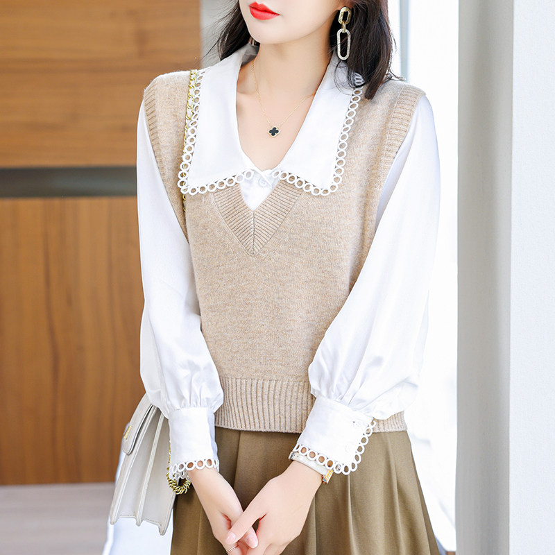 Knitted vest women's spring and autumn 2022 new 100 pure wool sweater V-neck short section outer wear all-match sweater vest