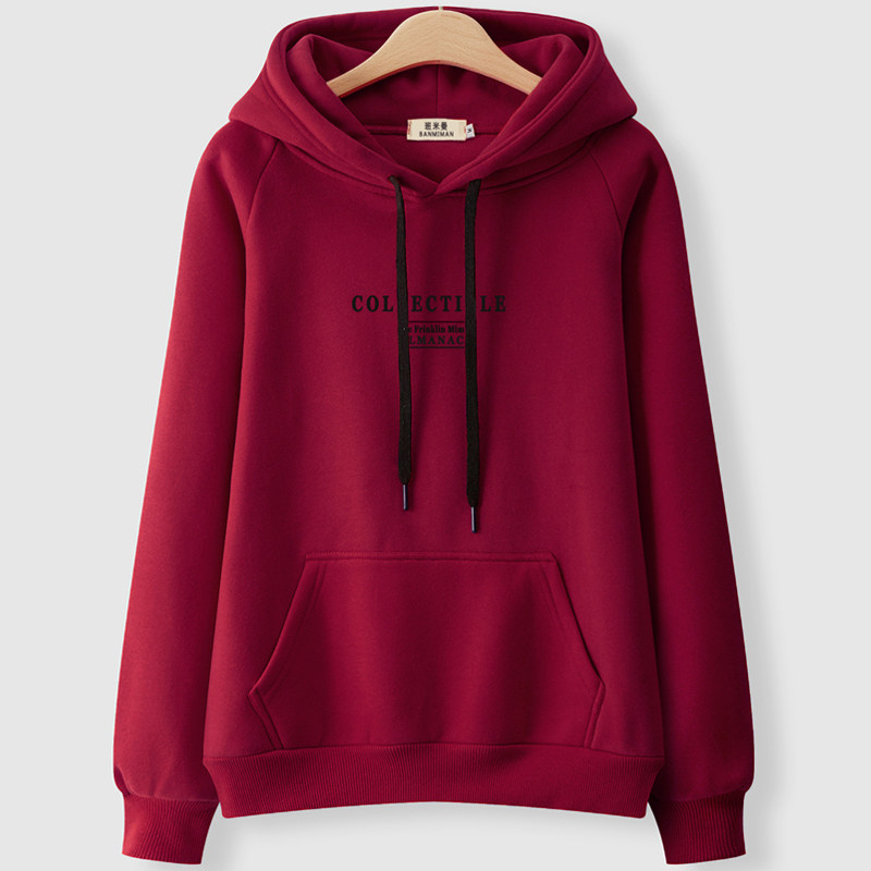 Lady Korean Wine Red Sweatshirt Woman Loose Autumn Winter Plus Suede Slim 2022 New Cap Coats-in-Chains