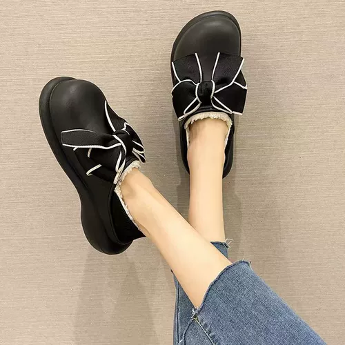 Тапочки с бантиком, утепленная обувь на платформе, милые модные туфли, популярно в интернете