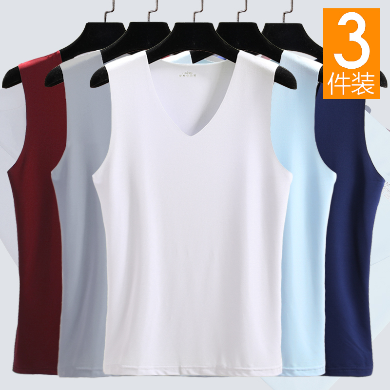 3 Pieces of Ice Silk Seamless Underwear Vest for Men, V-Neck, Summer Thin Style, Slim Fit, Sleeveless T-Shirt, Large Size, Wide Shoulder Undershirt