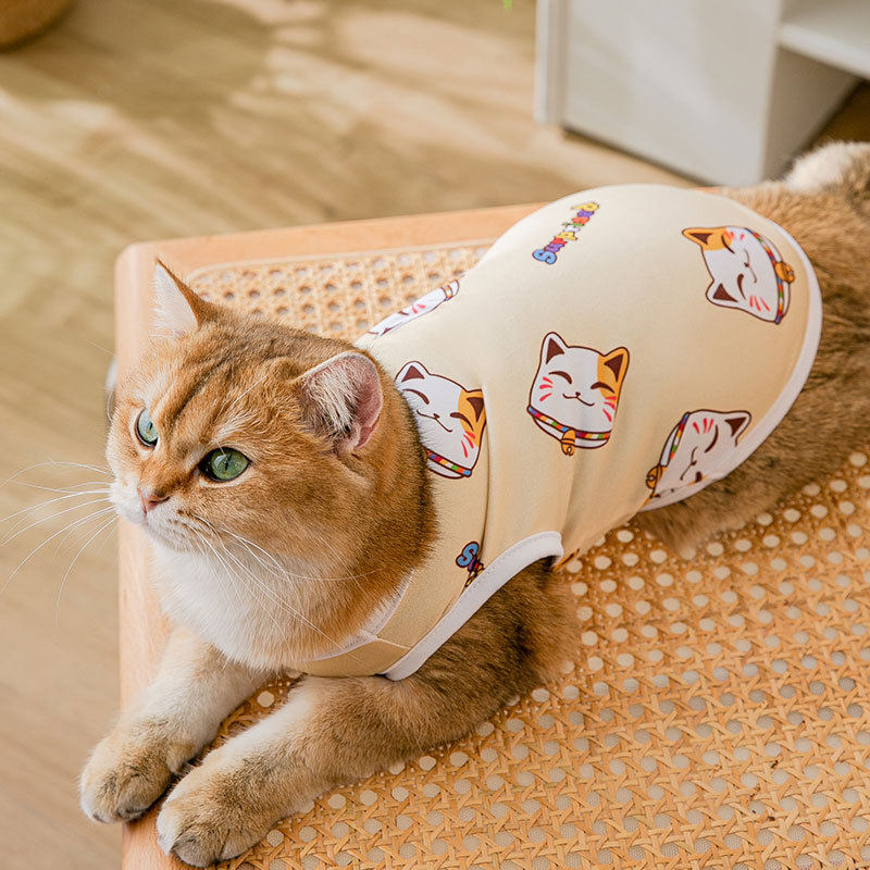 Pet Vest Spring Summer Full Print Cute Cartoon Kitty Clothing Little Pooch Teddy Puppies Thin-stuffed cat outfits