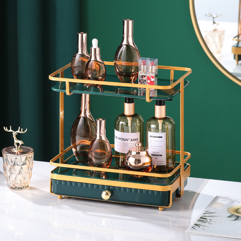 Bathroom cosmetic storage shelf with drawer dressing storage cabinet rectangular lipstick perfume powder cake rack
