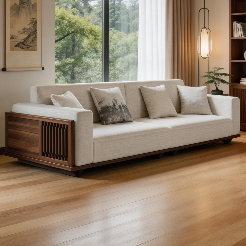 New Song-Style Aesthetic Chinese Fabric Living Room Walnut Sofa 2026 Model Three-Seater Straight Row for Large and Small Spaces 2.6 New Song-Style Aesthetic Chinese Fabric Living Room Walnut Sofa 2026 Model Three-Seater Straight Row for Large and Small Spaces 2.6