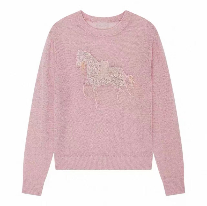 In-Stock Women's Sweater 2026 Spring Pink Knitted Long-Sleeve Top 2K1Ee32