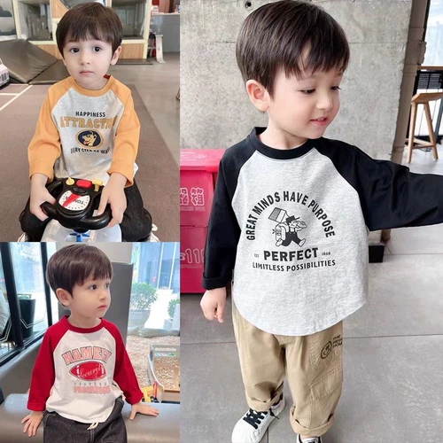 Детский хлопковый осенний мультяшный приятный телу лонгслив для мальчиков, круглый воротник